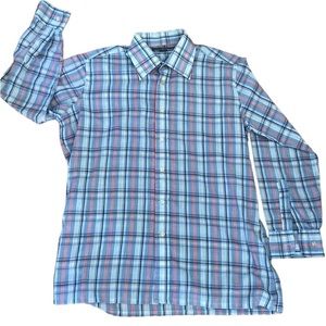 Vintage Egon Von Furstenberg Fitted Plaid Button Down Shirt Mens Size Large